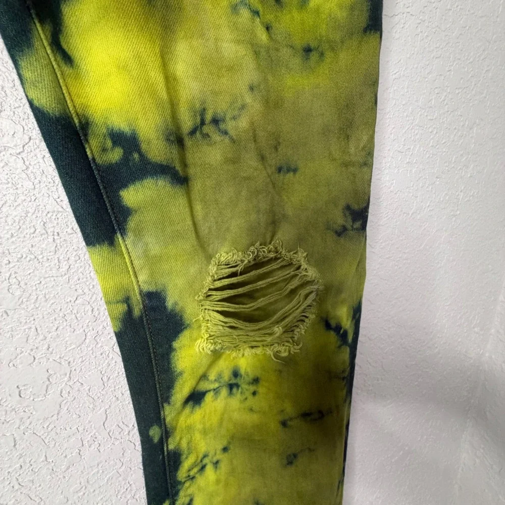 Monfrere Greyson Distressed Skinny Jeans NWT Mens 36‎ Neon Yellow Green Tie Dye